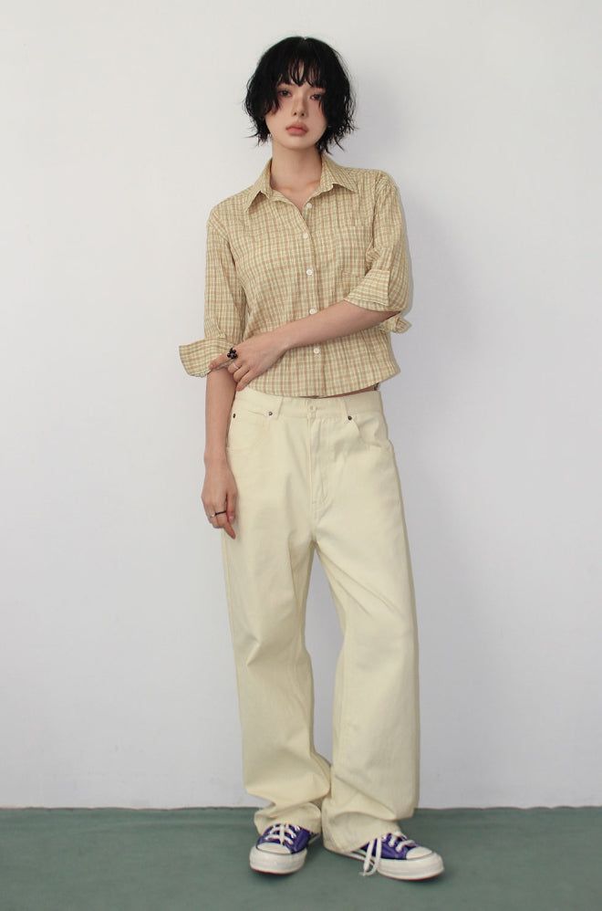 NATURAL CHECK 3/4 SHIRT