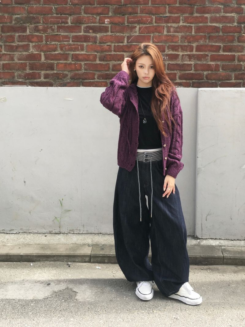 Witty Cable Hooded Knit Cardigan (5c)