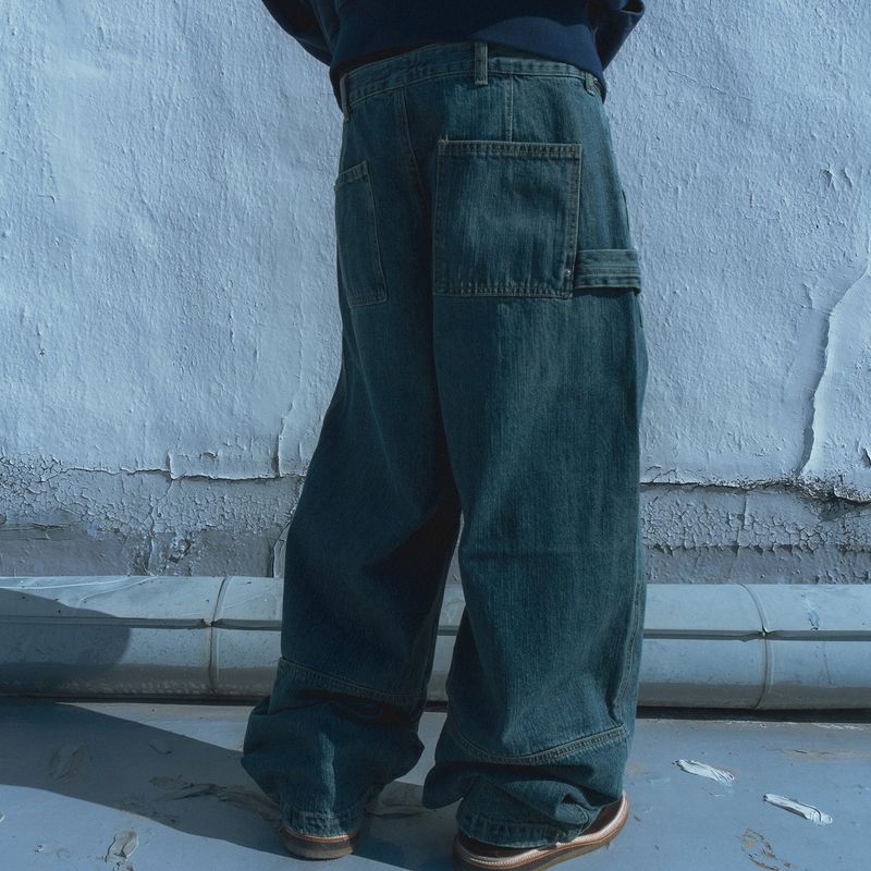 Sack denim pants / Moss blue