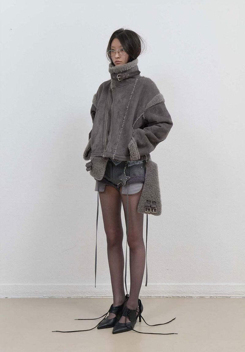 Detachable Fur Shearling Jacket / Charcoal