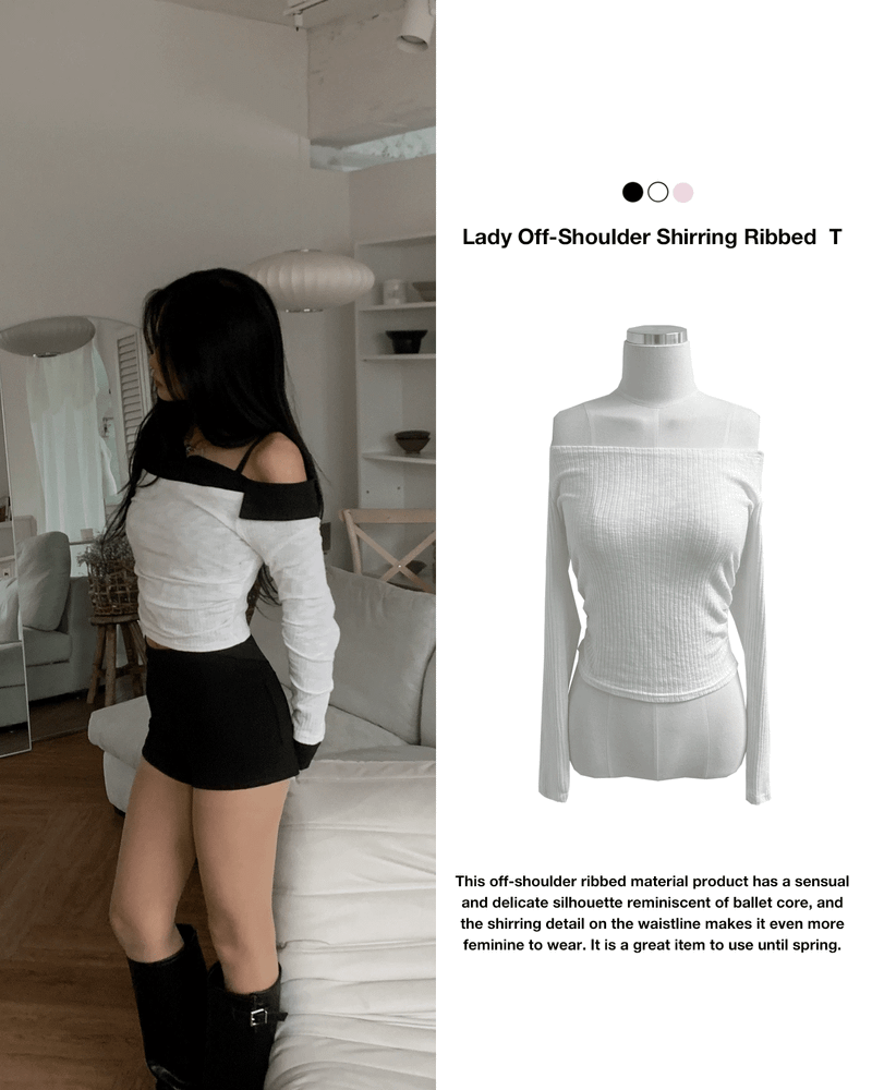GUSTA（グスタ）の「Lady Off-Shoulder Shirring Golji T-Shirt (3 Colors)（Tops）」