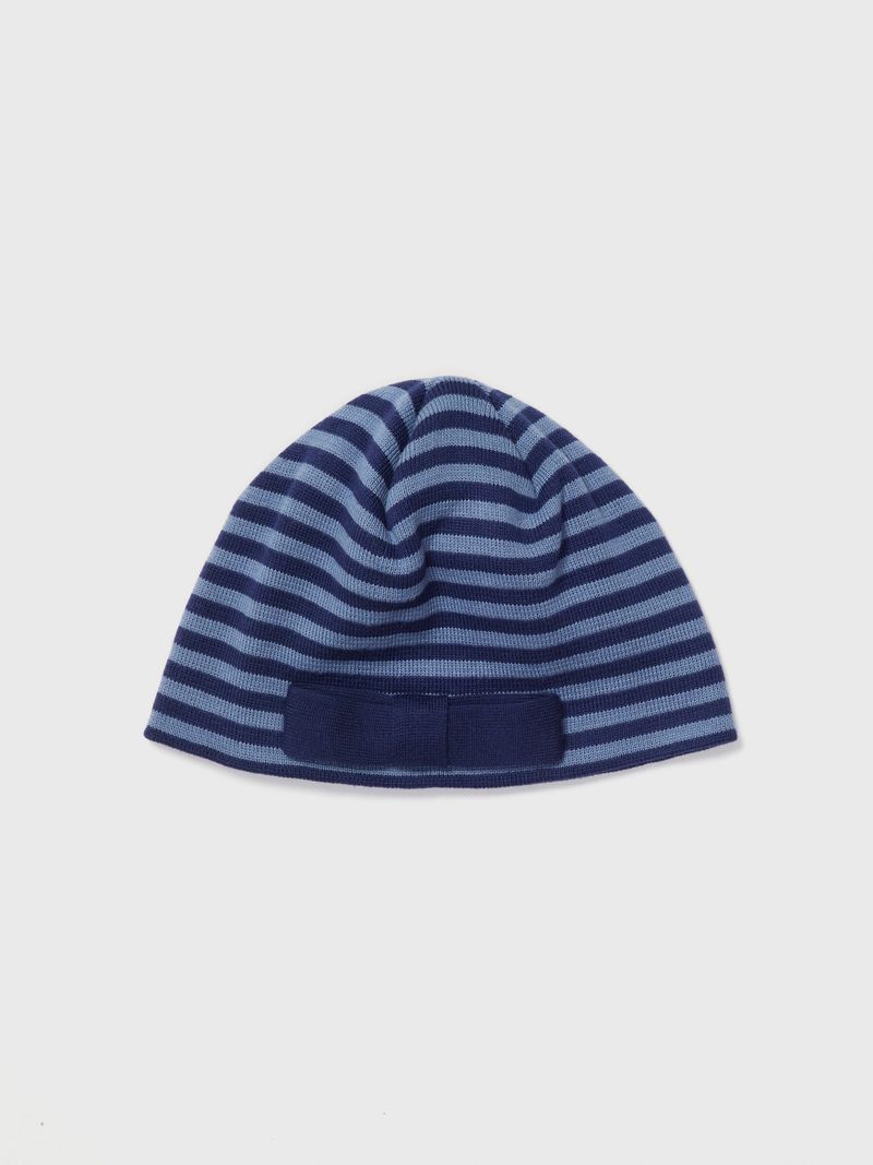 SOFT BOW BEANIE STRIPE BLUE