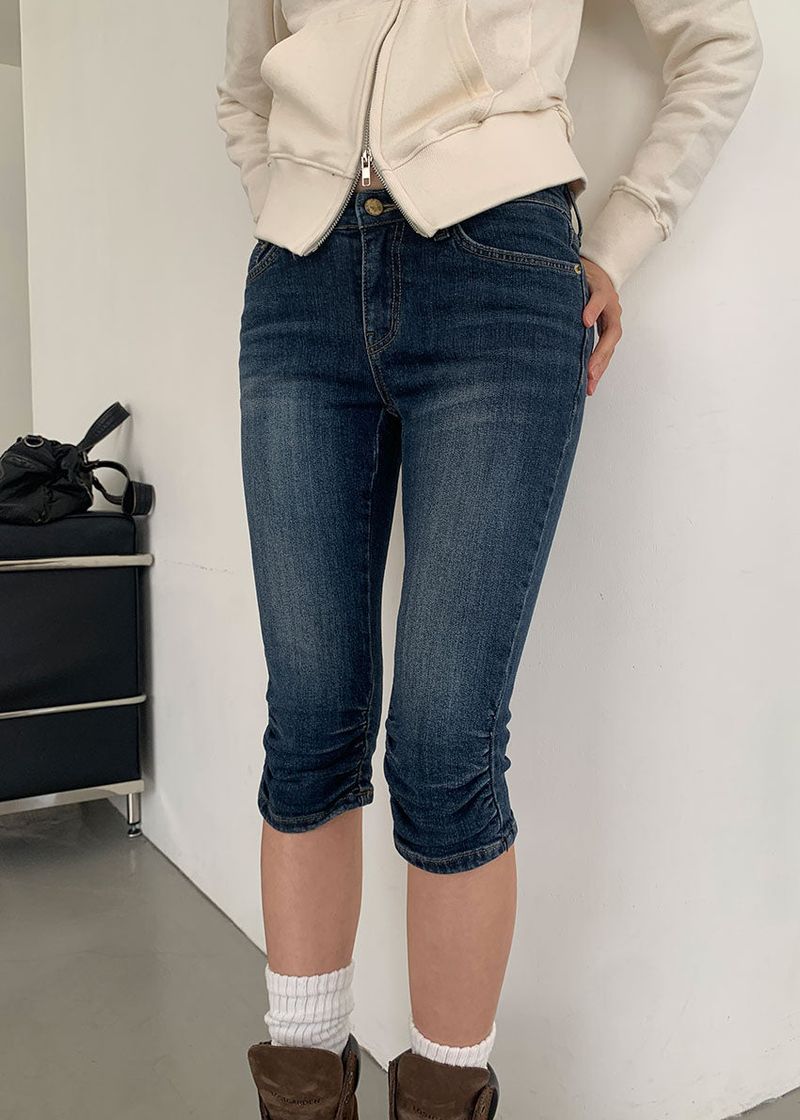 SHIRRING CAPRI DENIM
