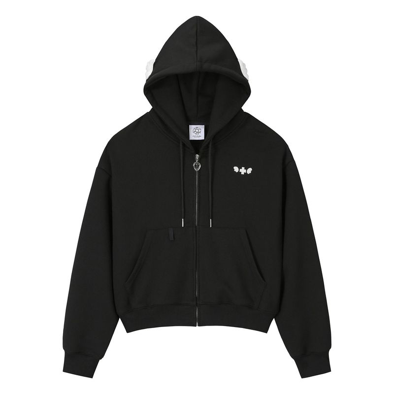 Angel Wing Zip-Up Hoodie - Black