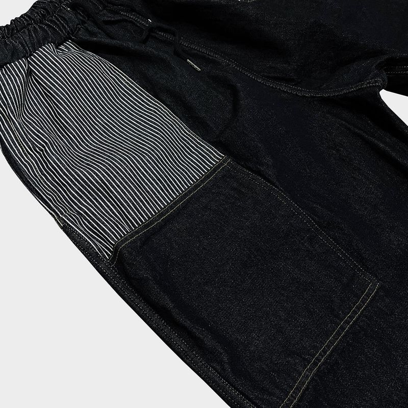 stripe patch denim pants_black