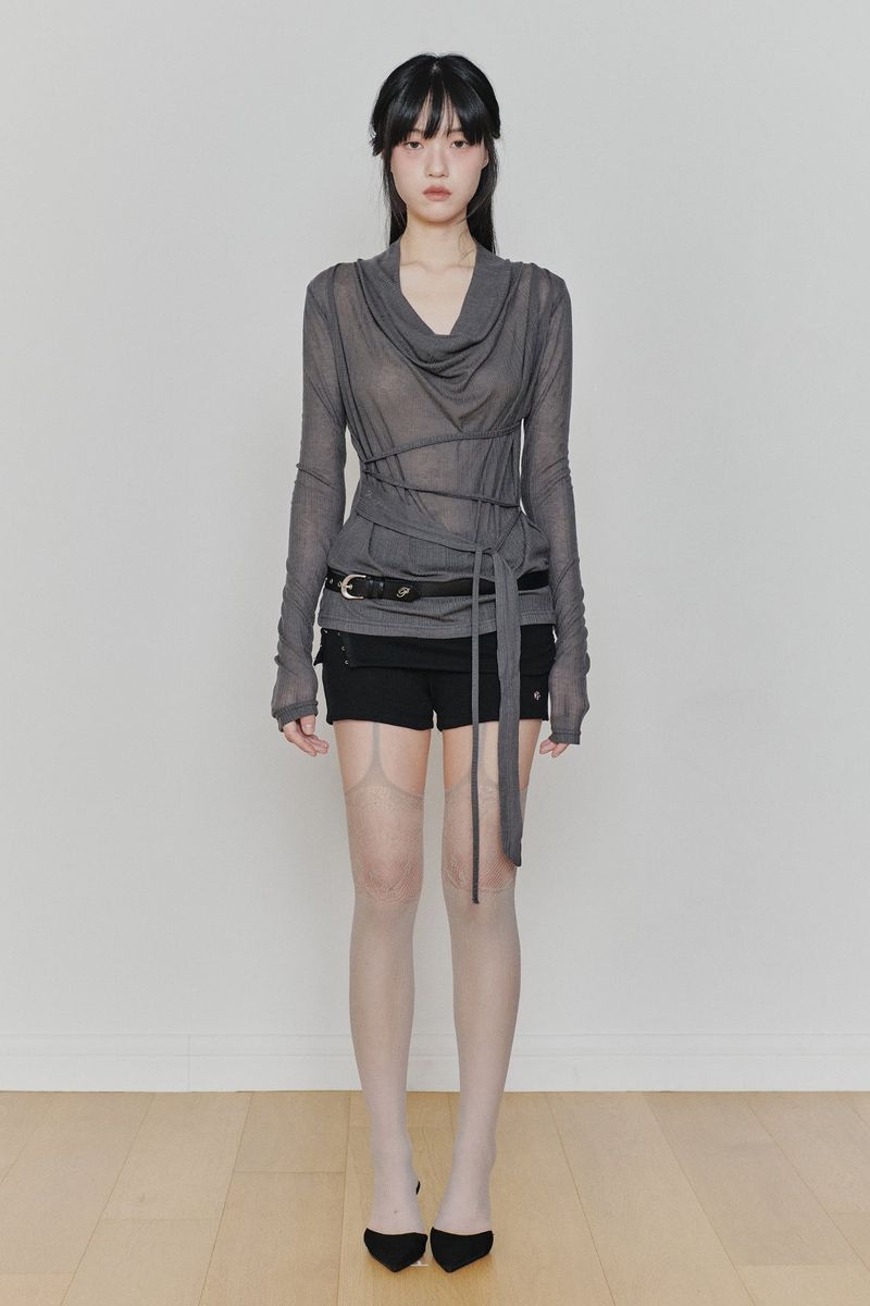LILY COWL RIBBON TOP charcoal