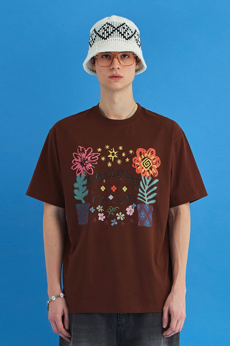 UNALLOYED(アナロイド)の「フラワーアーガイルTシャツ / ブラウン(トップス)」