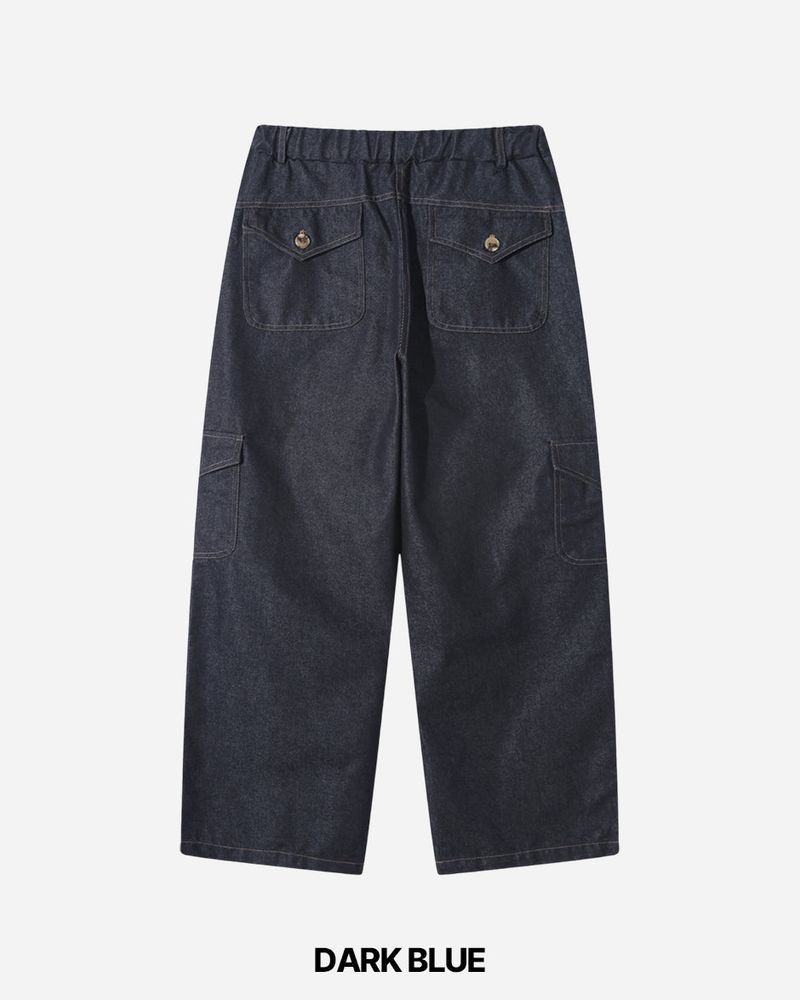 Button Non-fade Cargo Denim Pants