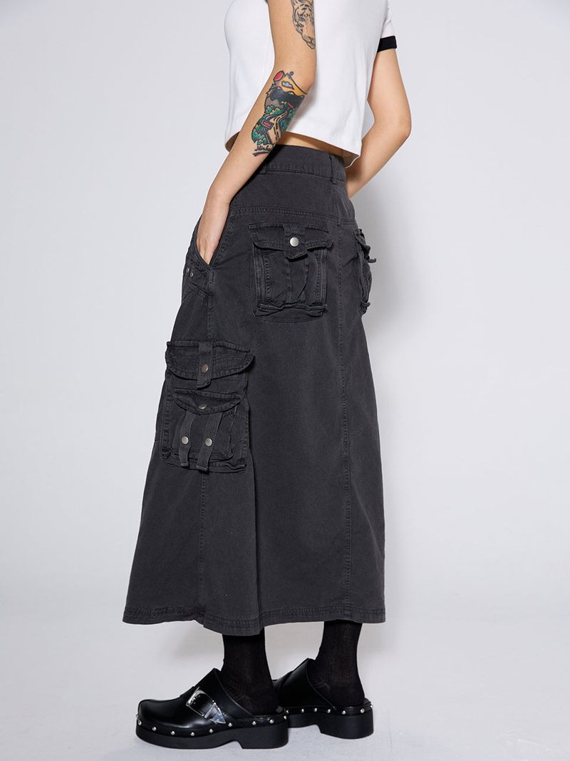 WASHED CARGO SKIRT / GRAY
