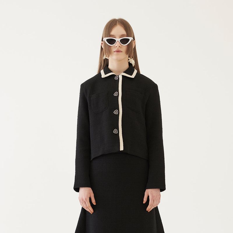 CROPPED TWEED JACKET (BLACK)
