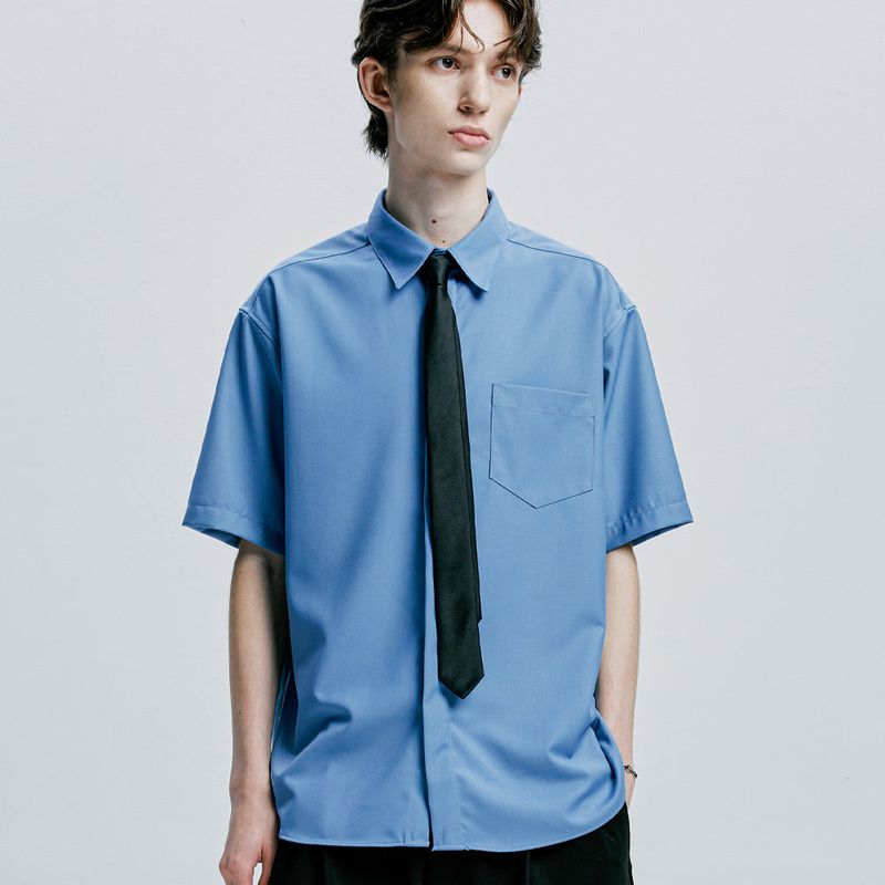 S SY（エスエスワイ）の「[SLIMTIE SET]fine twill tip half shirt sky blue（Tops）」