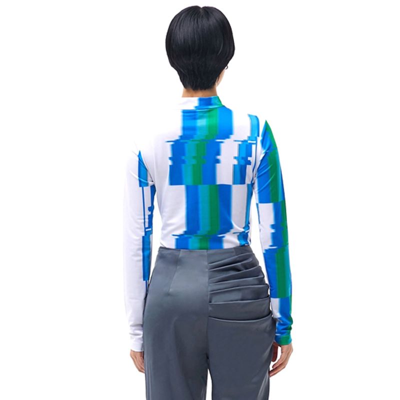 Glitch Print Mock Neck T-Shirt_Blue