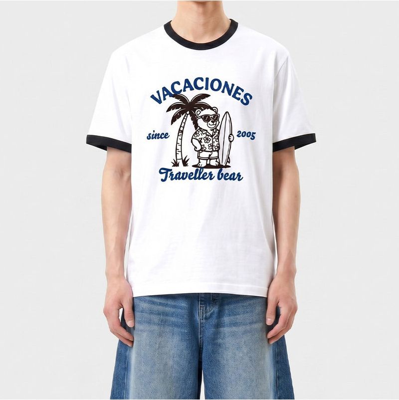 UNDEROFF(アンダーオフ)の「Essential Standard Short-Sleeve Ringer T-Shirt Travel Bear White(Tops)」