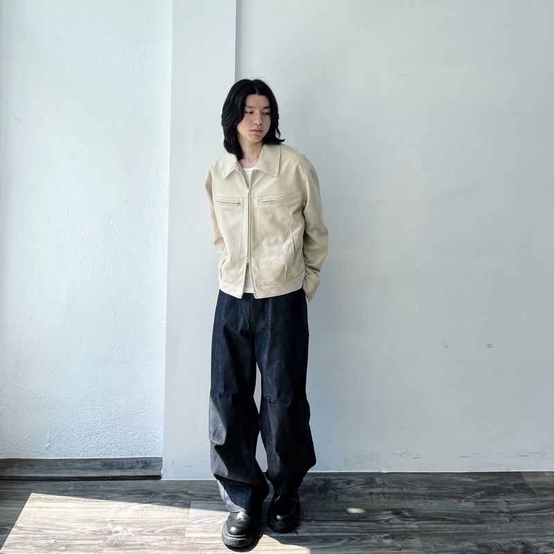Zip Pocket Slightly Cropped Suede Jacket