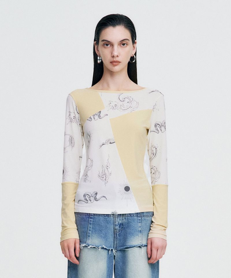 Elemental Motif Patchwork T-shirt _ YELLOW