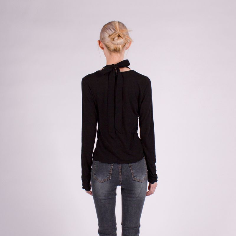 WAVE EDGE ROUND NECK BASIC TENCEL TOP / BLACK