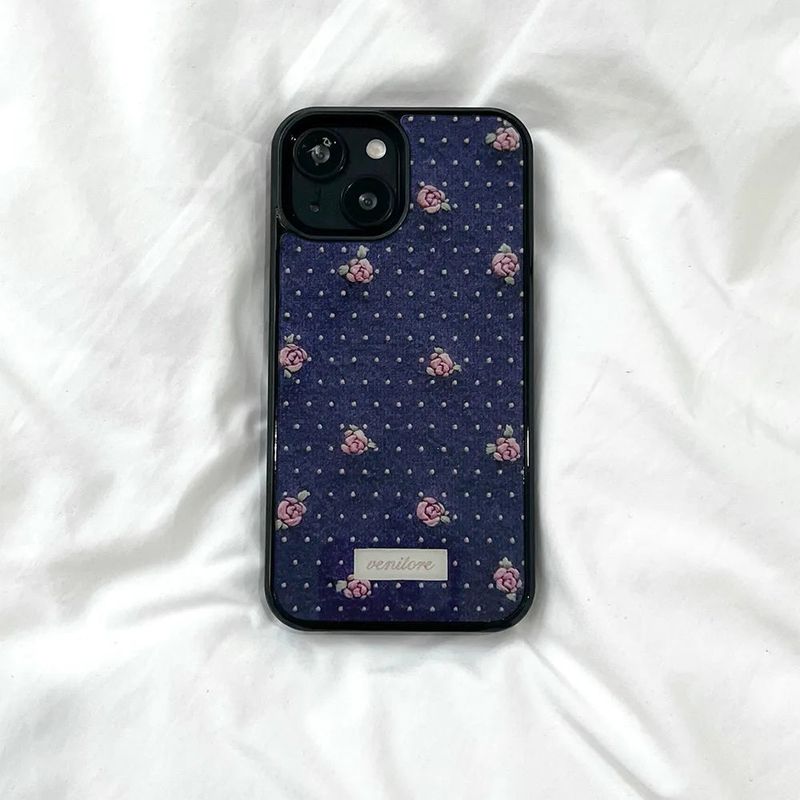 [MADE][マグセーフグラスバンパーケース]パラ刺繍ニットケース ネイビー