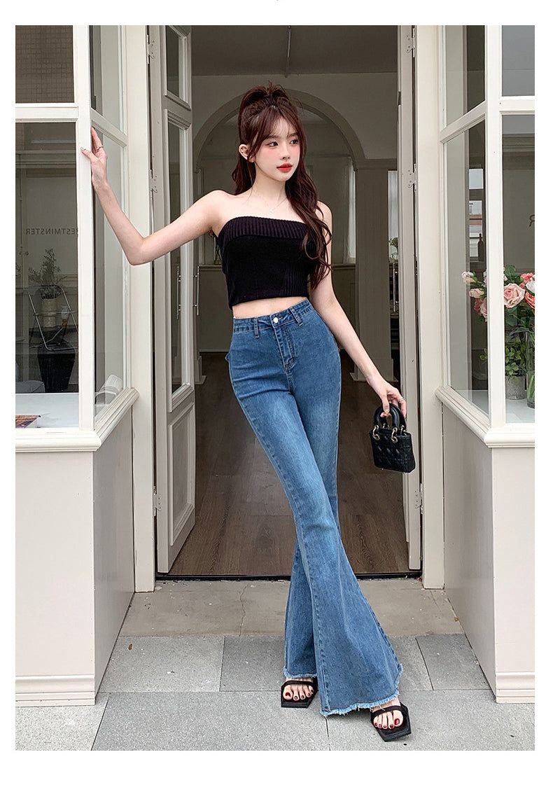 Ribbon Detail Denim Flare Pants