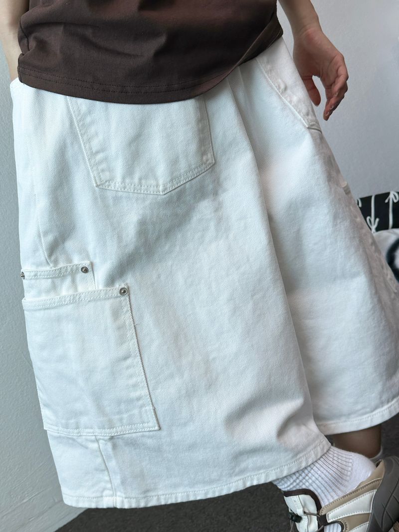 Double Ring Cargo Rivet Cotton Bermuda Shorts 3color