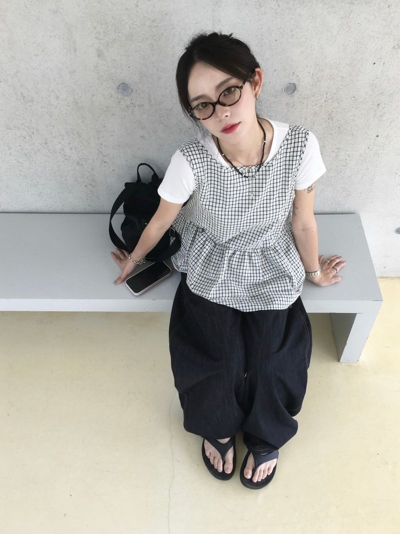 Mori Check Frill 2-Way Blouse (2c)