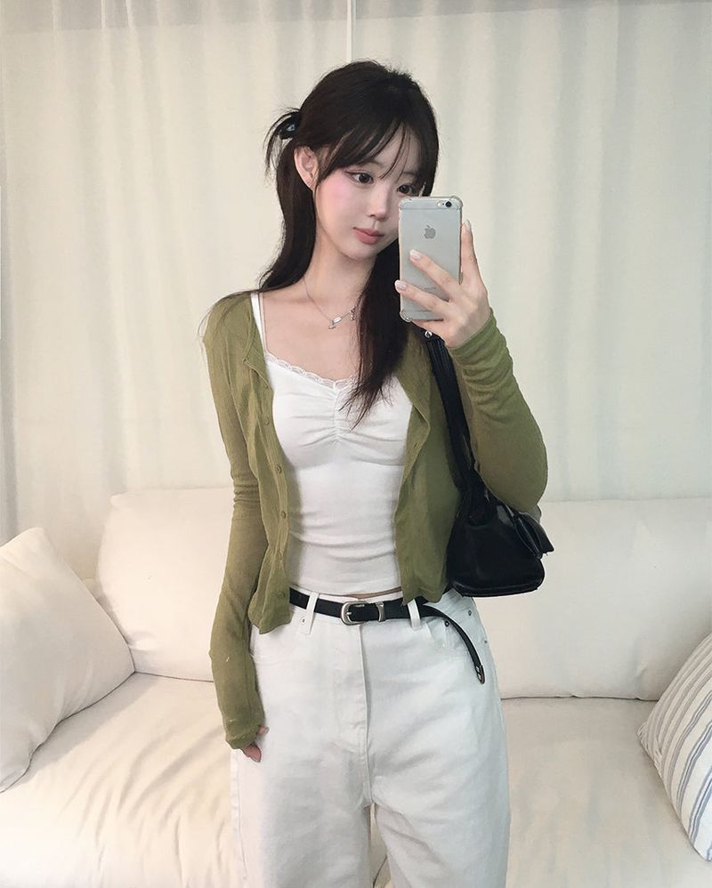 Modal lace shirring cropped sleeveless shirt (3 colors)