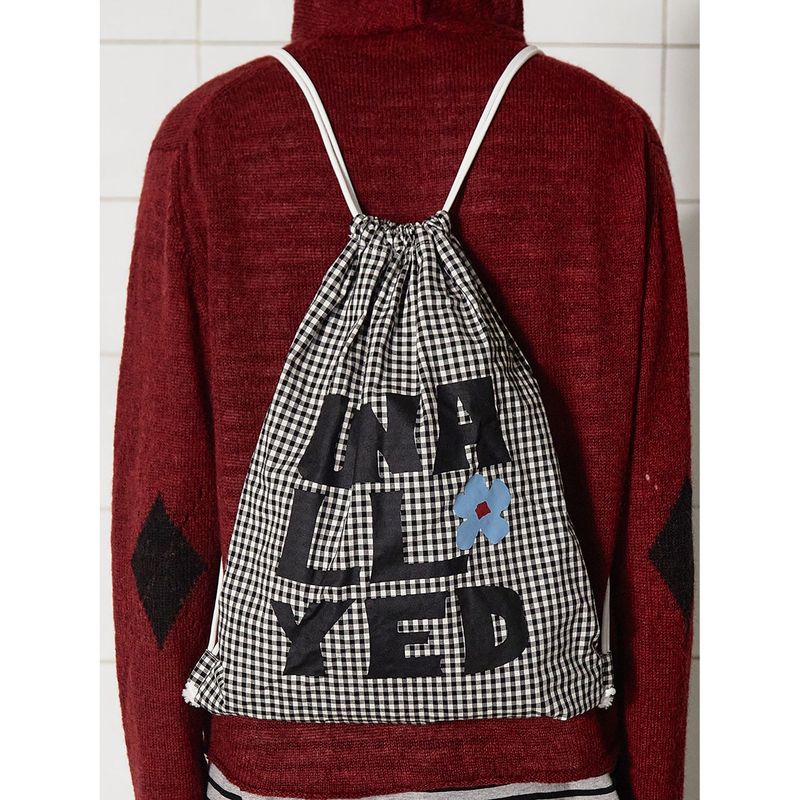 LOGO GINGHAM CHECK GYM SACK / BLACK