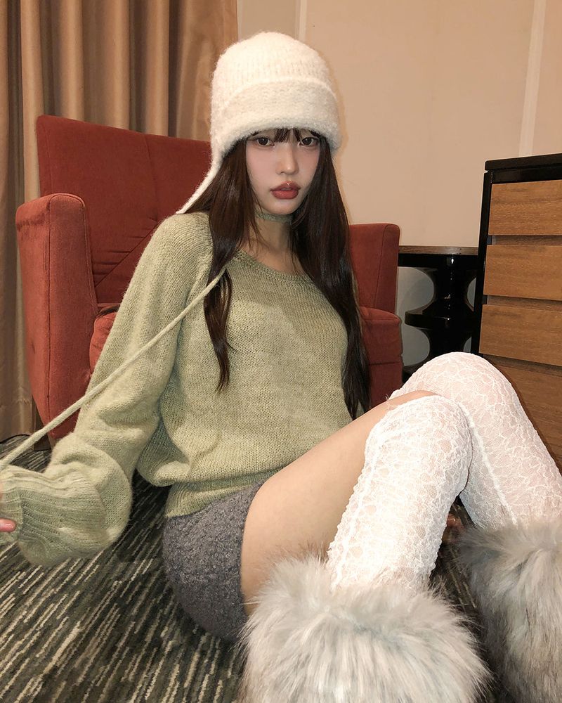 Oro Strap Knit Round-neck Wool Sweater