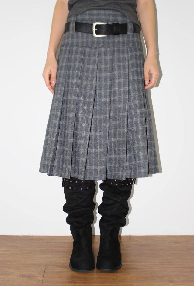 AAKE(アケ)の「(WOOL) CHECK PLEATS MIDI SKIRT(Skirts)」