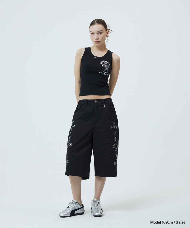 CROSS STUD TWILL SHORTS_BLACK