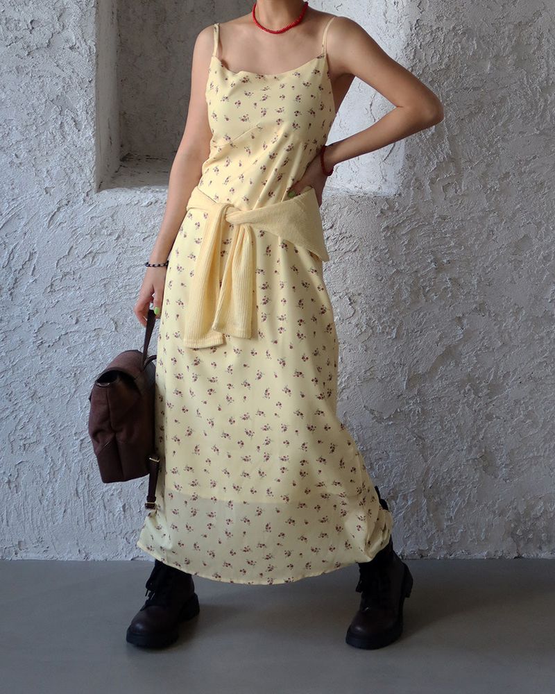 Lemon Flower Maxi Bustier Long Dress