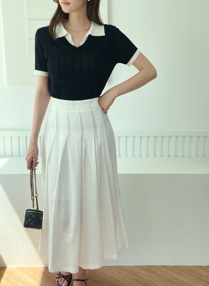 Rael Cable Color Matching Open Collar Knit