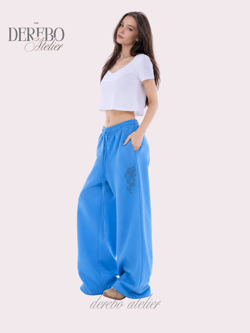 Blue beads banding wide pants