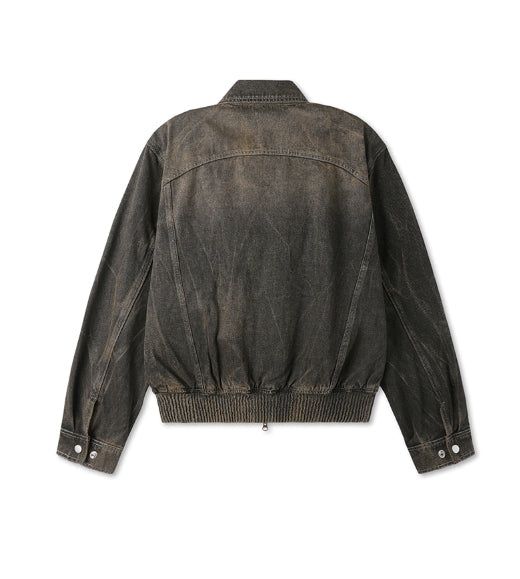 Vintage washed balloon collar denim jacket