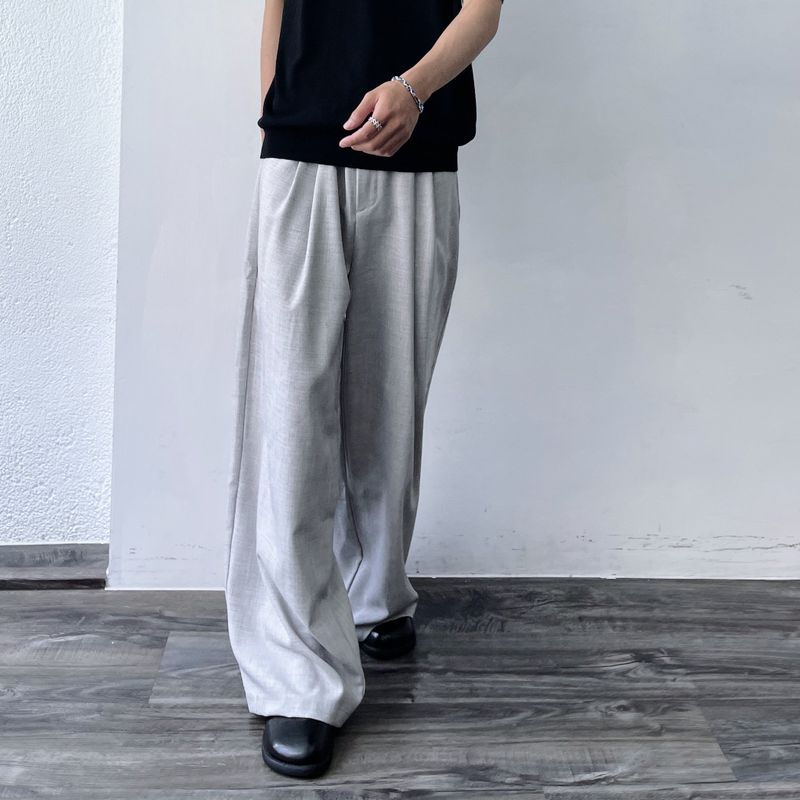 Mist Grey Asymmetric Pleat Trousers
