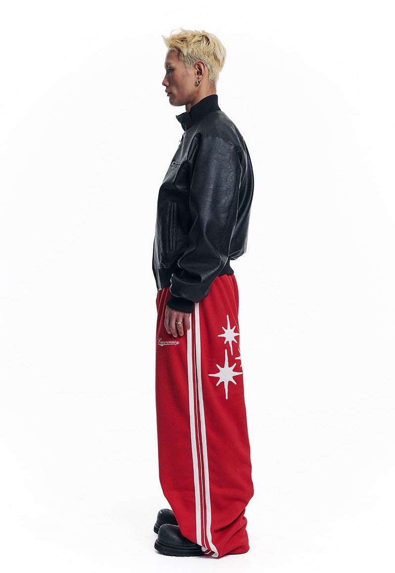 Star Piping Track Balloon Sweat Pants - Red