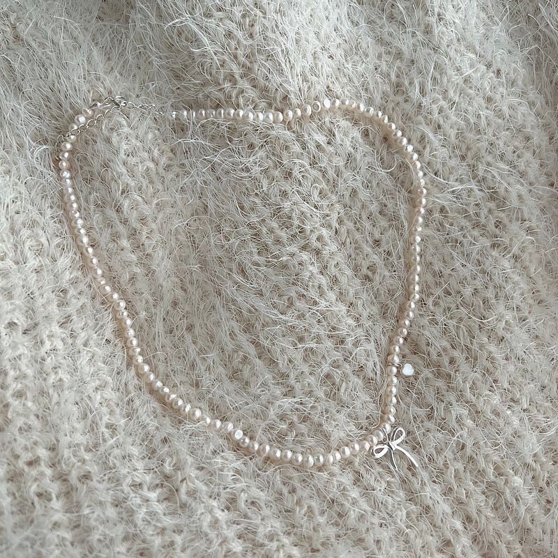 reu Ballet Core Ribbon Wedding Guest Look 925 Freshwater Pearl Embroidery Silver Heart Necklace