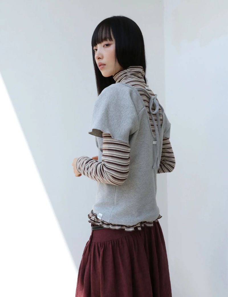WRAP SHIRRING TOP(GREY)