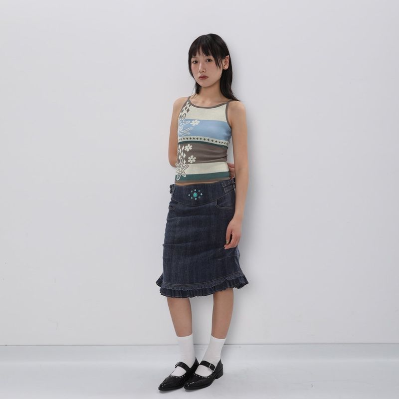 CONFUN 25SS original pattern jacquard knitted suspenders