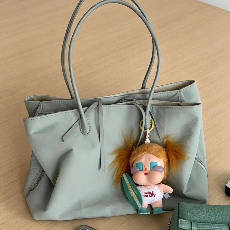 Color Block Nylon Multi-Pocket Large Tote Bag