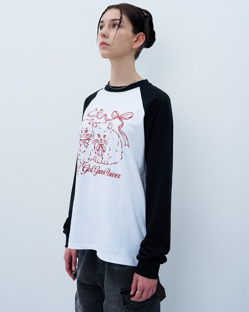 RIBBON CATS CROP LONG SLEEVE-BLACK