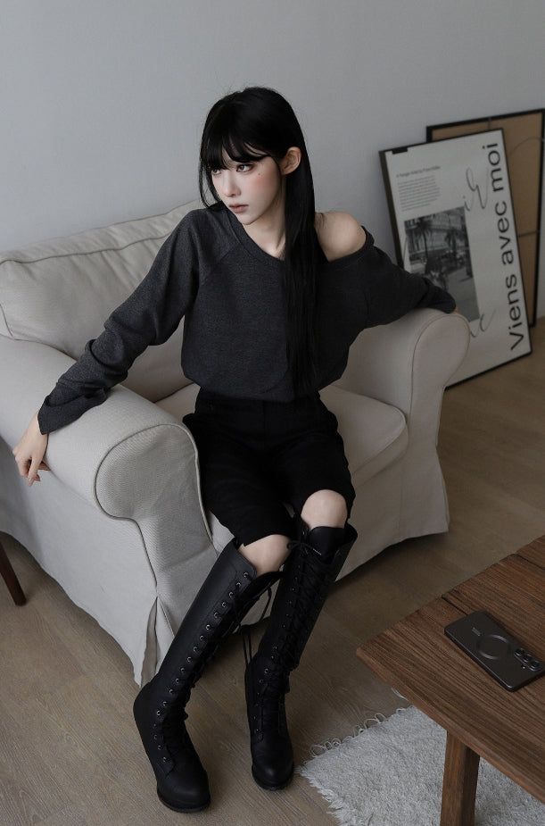 Soft button sleeve sweatshirt