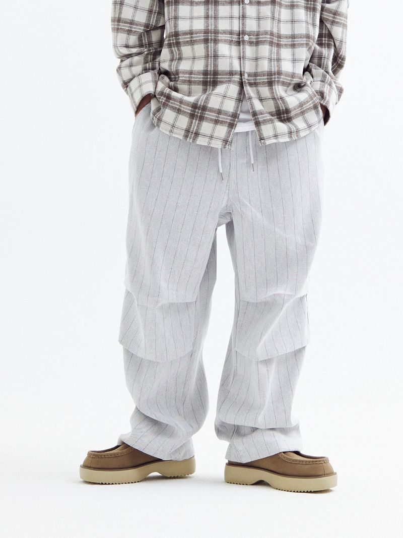 Stripe parachute denim Pants White