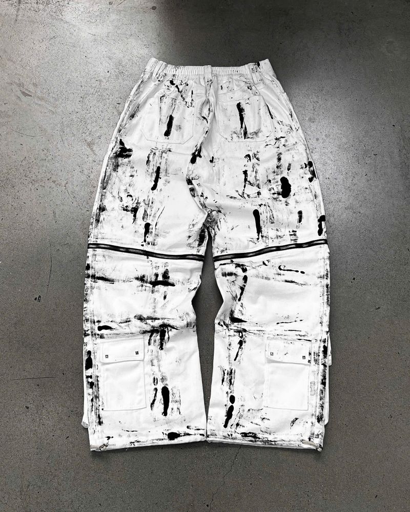 WASH-DENIM CARGO PANTS MULTI POCKET (White)