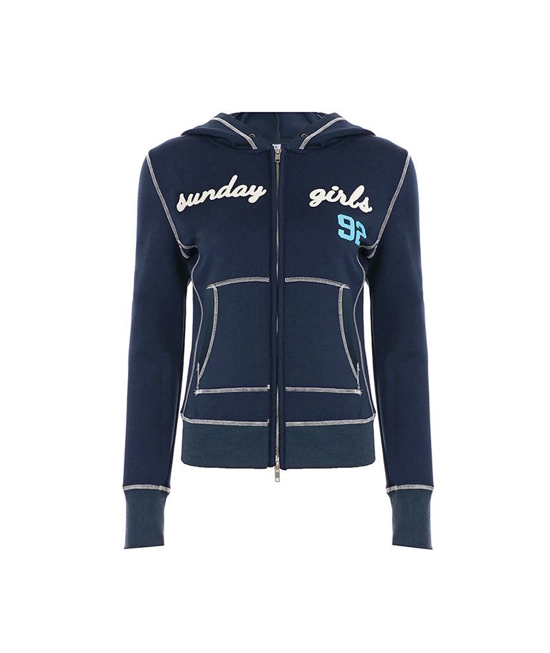 Cozy&Kitsch（コージーアンドキッチ）の「Sunday Girls Contrast Hoodie Zip-Up 233405407（Tops）」