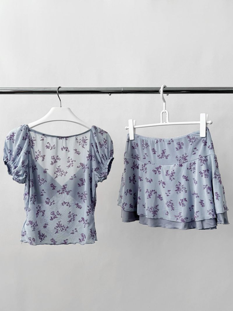 chiffon lavender flower frill skirt