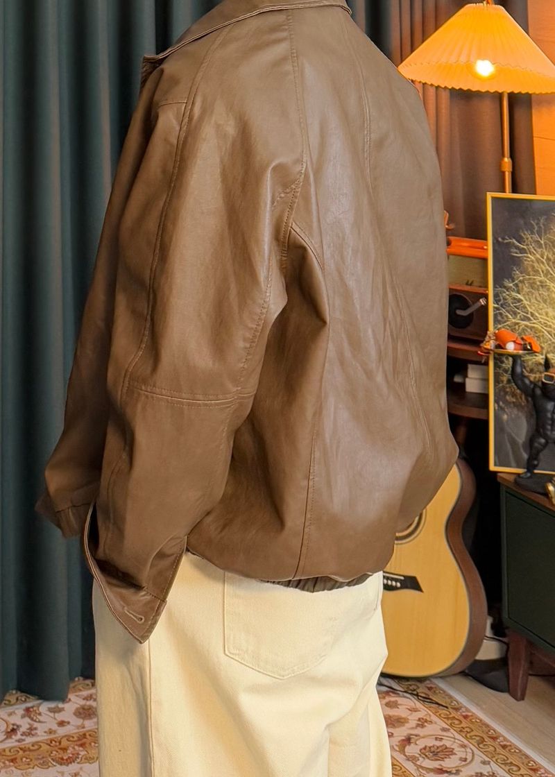Bomber style leather jacket 2COLOR