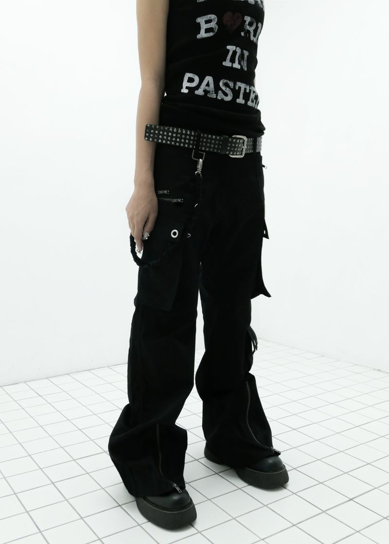 ZIPPER CARGO PANTS, BLACK