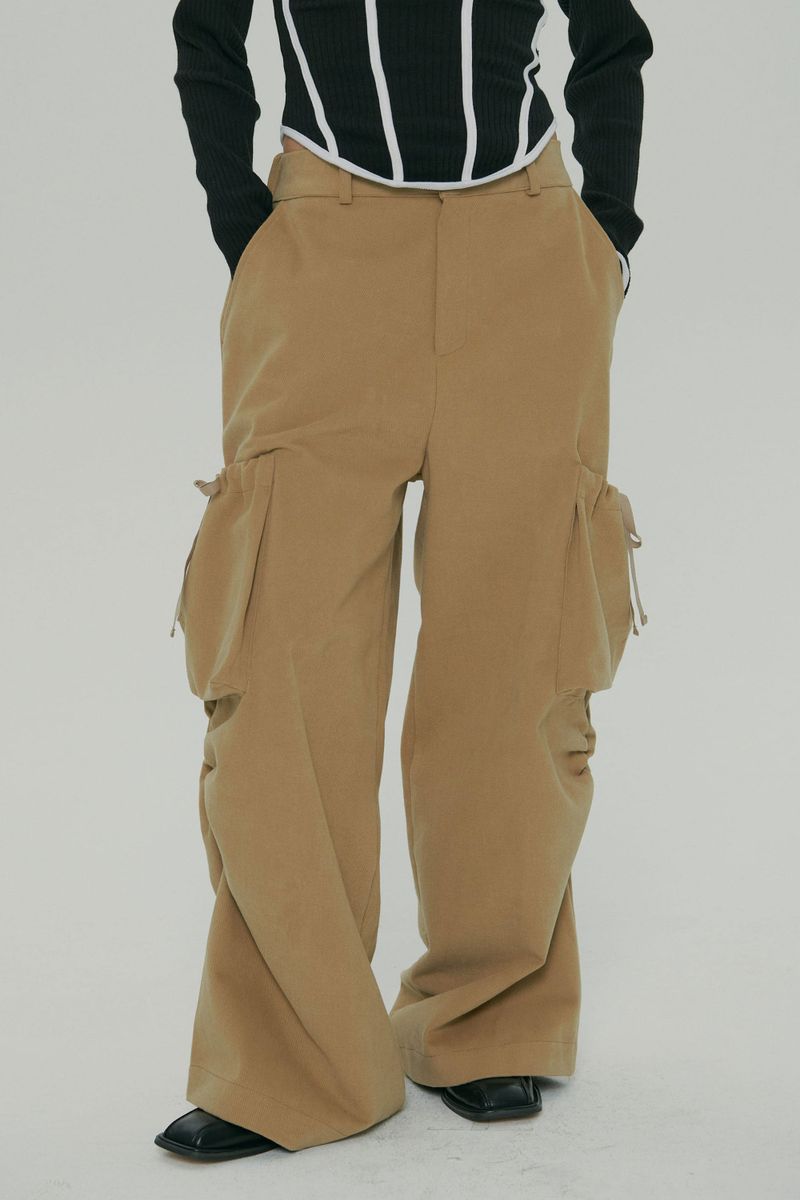 POCKET SHIRRING WIDE PANTS / BEGIE