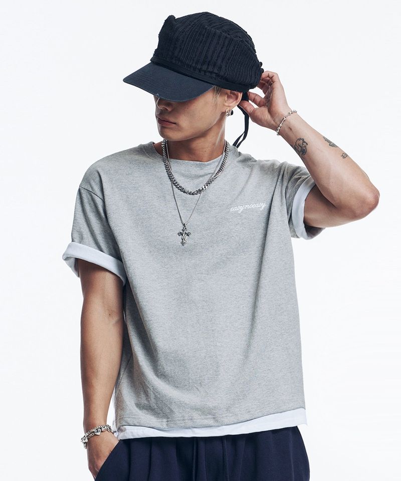 EASY NO EASY（イージーノーイージー）の「Layered Roll-Up Cropped T-shirt - Gray（Tops）」