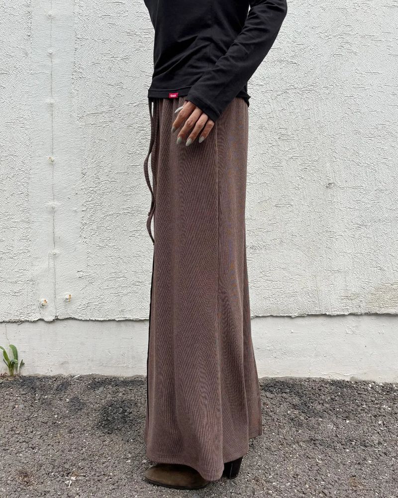  RAW EDGE LONG SKIRT (BROWN) WOMENS